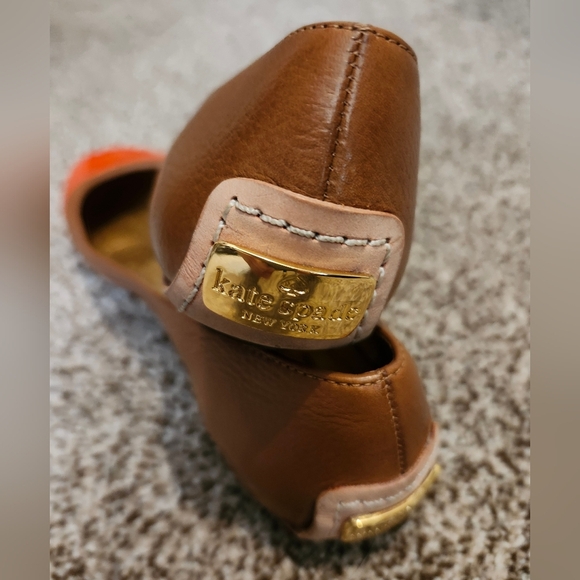 Kate Spade Brown Leather and Orange Patent Leather Women's Flats SZ 6.5 - Picture 4 of 9